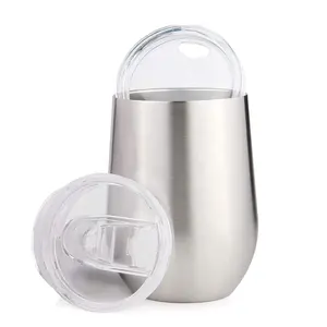 Disesuaikan Dinding Ganda 304 Stainless Steel Unbreakable Vakum Terisolasi Stainless Wine Glass Tumbler Cup dengan Tutup