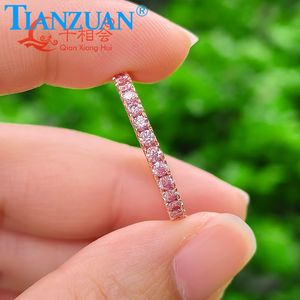 Color Rosa 2mm redondo Moissanite anillo de eternidad completa banda amarillo/oro rosa plateado S925 joyería de compromiso de diamante de plata - Product Image 3