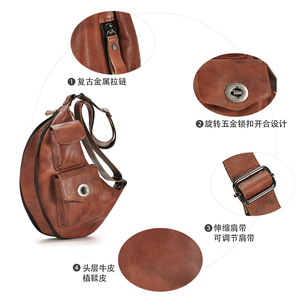 Dujiang Men's Chest <b>Bag</b> Top-grain Cowhide Large Capacity Crossbody <b>Bag</b> Everyday Use Brown Leather <b>Summer</b> 2024 - Product Image 3