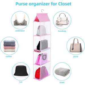 Closet Purse Organizer, Hanging Handbag Organizer with 4 Heavy-Duty Mesh <b>Shelves</b> Closet Purse Storage Bag - Product Image 5