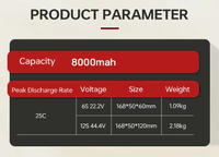 Batterie Lipo haute capacité 8000 mAh, performances optimales 6S 8S 12S 25C pour aéronefs, produit UAV de haute qualité