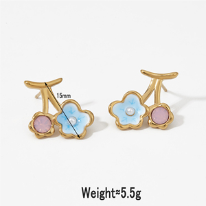 CLIORO Fashion Trendy Flower Stainless Steel <strong>Earrings</strong> Trendy Gold Plated Colorful Flower Enamel Stud <strong>Earrings</strong> Jewelry For Women - Product Image 5