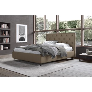 Cama doble con almacenamiento en cuero ecológico color avellana - Product Image 1