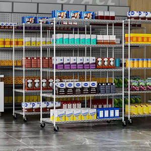 5 שכבות מתכווננת מתגלגל מדפים חוט מחסן גלגלים מתכת מדפים חוט כרום הביתה מדפים - Product Image 6