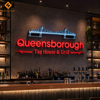 Enseigne murale 3D LED à éclairage frontal avec lettres graphiques irrégulières personnalisées en usine pour enseigne de bar, enseigne de restaurant grill