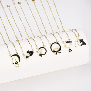 CM perhiasan grosir <span class=keywords><strong>14k</strong></span> liontin kalung emas hadiah laminado oro untuk wanita rantai kerah zircon hitam negra cinta liontin kucing - Product Image 2