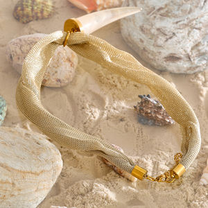 قلادة خانقة مخصصة من البوليستر الفاخر والفولاذ المقاوم للصدأ مع قلادة من الراتنج بلون العاج للهدايا - Product Image 6