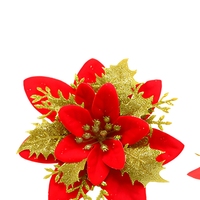 Bunga Poinsettia Buatan Berlapis Glitter Emas Natal 13CM, Aksesoris Untuk Pohon Natal dan Karangan Bunga