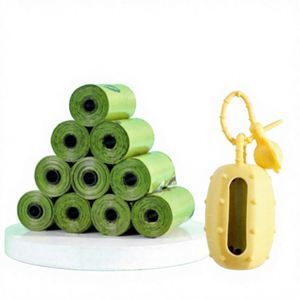 Sacs à déjections canines en plastique biodégradable à bouche plate, épais et résistants, avec contrôle des odeurs, et distributeur pour une gestion simple des déchets d'animaux - Product Image 1