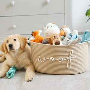 Woven <b>Storage</b> <b>Basket</b> Round Cotton Toy Organizer Khaki <b>White</b> Light Gray Standing Type - Product Image 2