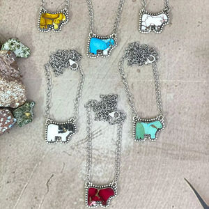 Collier lariat en argent sterling fait main avec pierres turquoise et pierres multiples, design animal élégant - Product Image 1