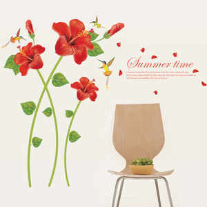 Autocollant mural en PVC amovible SK9069 Fleur d'hibiscus rouge 60X90 Décoration intérieure Design moderne - Product Image 5