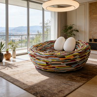 Canapé moderne en forme de nid d'oiseau, bandes de tissu colorées, fauteuil lounge rond, mobilier artistique pour salon, canapé coussin œuf