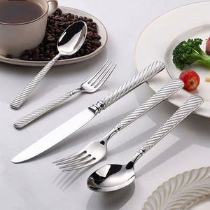 Couteau, fourchette et cuillère à steak occidentaux haut de gamme, modernes et minimalistes, en acier inoxydable 304, poli miroir, avec finition en corde de chanvre, pour l'exportation - Product Image 5