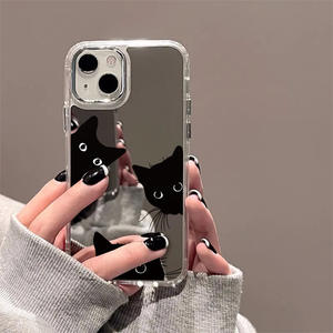 Coque de téléphone Cool Little Black Cat pour IPhone 16Promax Mirror New Simple Mirrors Cover - Product Image 3