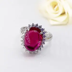 18K gold halo ring Sunflower band corundum ruby 5# gemstone oval 14*10mm cabochon