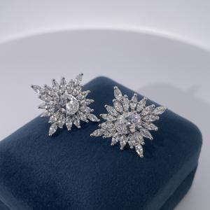 ต่างหูแบบติดหูสำหรับผู้หญิง รุ่นคลาสสิกหรูหราจากเทียนหยู เจมส์ ดีไซน์รูปไข่ ทำจากทองเหลืองชุบทอง ประดับด้วยพลอยเพทายสีน้ำเงิน - Product Image 2