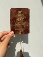 Tarjetas de Menú para Invitados de Boda, Diseño Floral de Terciopelo, Monograma, Diseño de Lámina Dorada, Cinta para Atar, Invitaciones de Boda