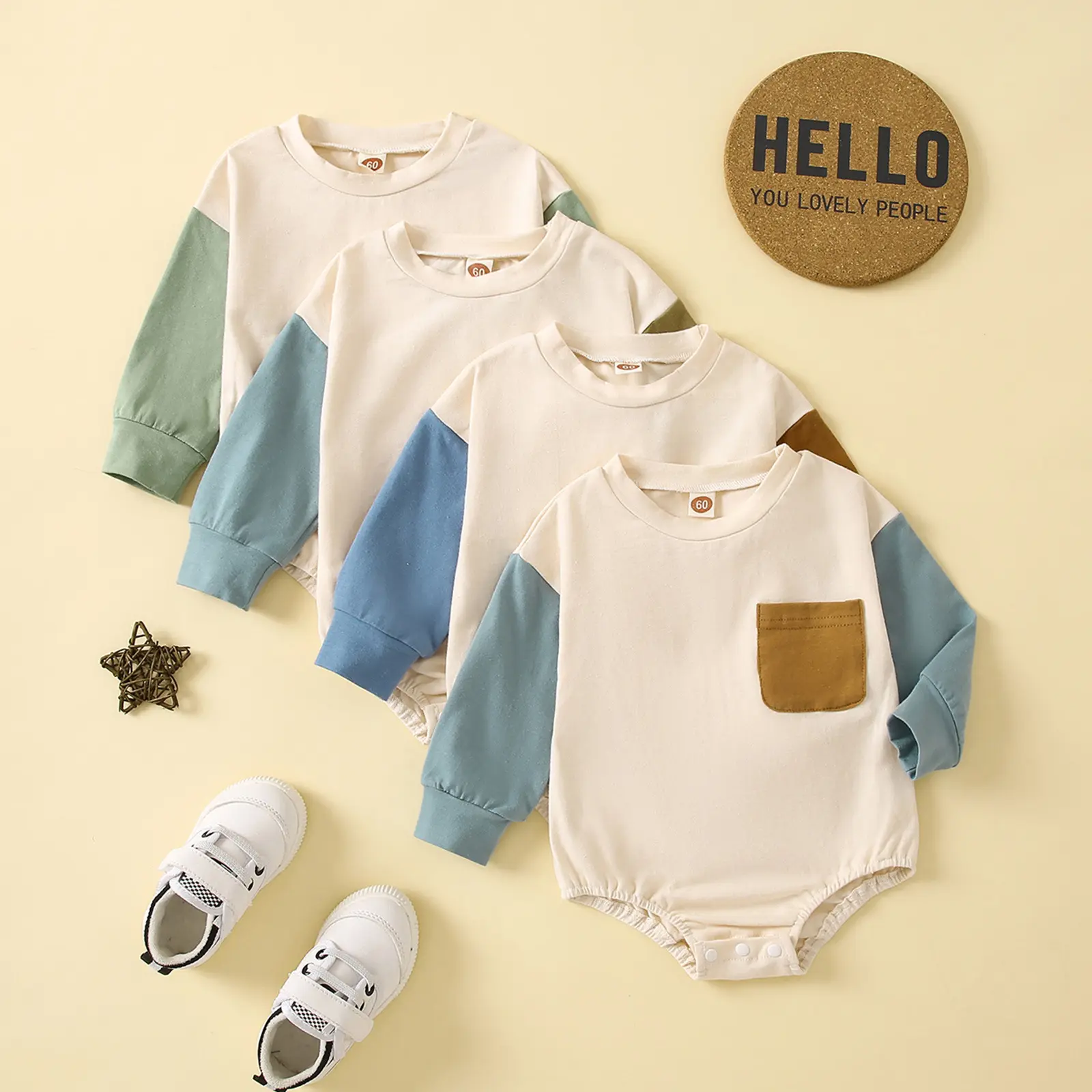 Monogrammierte einfarbige Jumpsuits für Babys individuelle Baby-Bluetoothstrampler Baumwolle Baby-Jungenstrampler