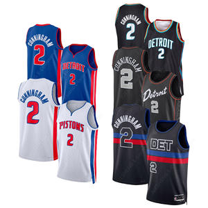 2026 底特律市 2 # 凯德·坎宁汉姆球迷版球衣黑色缝线篮球球衣 - Product Image 1