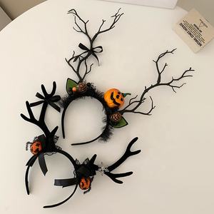 2025 Halloween corne de cerf <span class=keywords><strong>neige</strong></span> bandeau filles citrouille horreur effrayant bandeau de cheveux filles enfants alliage tissu léger cheveux - Product Image 3