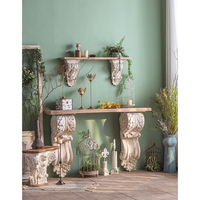 Table console d'entrée en bois de style rétro romain pour la maison, avec base sculptée blanche