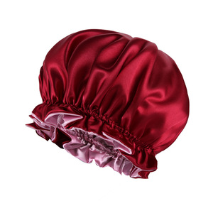 Gorro de dormir de satén para mujer, gorro liso de doble capa para dormir, protección del cabello, sombrero redondo de gran tamaño - Product Image 6