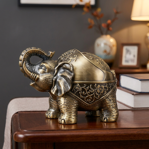 <b>Vintage</b> Brass Elephant Desktop <b>Ashtray</b> With Intricate Carving Design For Home Decor - Product Image 3