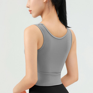 Tiyo Women's Sports <b>Bra</b> with Padding Crew Neck Seamless Shockproof Yoga Fitness Running Workout Top Spandex/Nylon Dark Gray <b>Blue</b> - Product Image 3