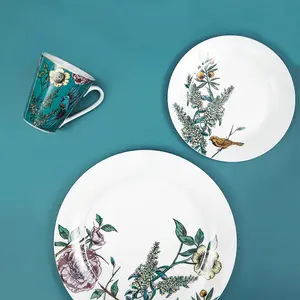 16pcs Flower Birds Round Plate Set Ceramic Plates Dinner Dinner Sets Ceramic Plates The Horse Tableware