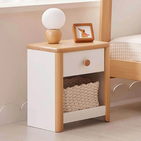 Table de chevet pour enfant à 2 niveaux en bois rose avec tiroir et rangement ouvert pour enfants