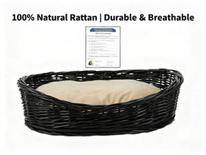 Cesta Cama para Mascotas <span class=keywords><strong>de</strong></span> Mimbre Negro Tejida a Mano, Premium y Natural, con Cojín Beige Suave Extraíble para Gatos, Perros y Mascotas Pequeñas - Product Image 4