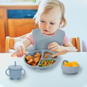 Ensembles d'assiettes et <span class=keywords><strong>de</strong></span> bols antidérapants pour enfants <span class=keywords><strong>de</strong></span> 6 PCS avec tasse <span class=keywords><strong>de</strong></span> bib réglable, fourchettes et cuillères <span class=keywords><strong>de</strong></span> sil - Product Image 6