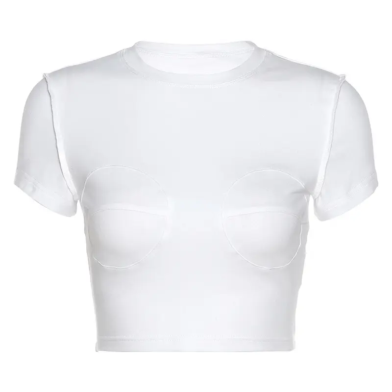 Женская Повседневная футболка с круглым вырезом, однотонная облегающая футболка с круглым вырезом для ночного клуба, вечеринки в уличном стиле
