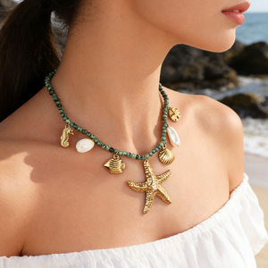 สร้อยคอสแตนเลสสตีลธีมมหาสมุทร ประดับด้วยไข่มุก เปลือกหอย และจี้ปลาดาว สำหรับการเดินทาง เครื่องประดับแฟชั่น - Product Image 5
