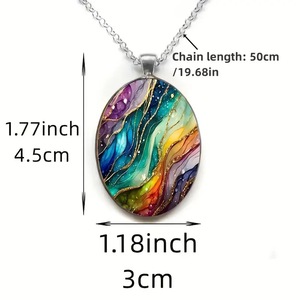Collier pendentif vintage en alliage de zinc avec verre ondulé ovale - Product Image 1
