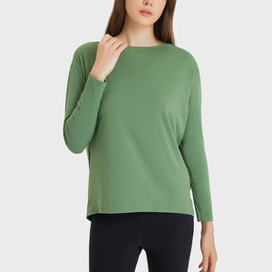 T-<span class=keywords><strong>shirt</strong></span> de <span class=keywords><strong>sport</strong></span> pour <span class=keywords><strong>femme</strong></span>, respirant, doux, couleur chair, logo personnalisé, pour la salle de <span class=keywords><strong>sport</strong></span>, le fitness, le yoga, t-<span class=keywords><strong>shirt</strong></span> ample brossé, manches longues - Product Image 3