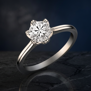 Bague solitaire à six griffes avec diamant de laboratoire taille ronde, en or 10K 14K 18K ou argent 925 935, cadeau de fiançailles et de mariage, bijoux fins - Product Image 1