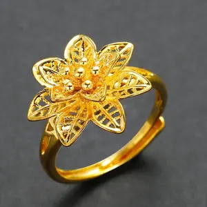 Katı kutsal budist sembol Lotus çiçeği yüzük altın
