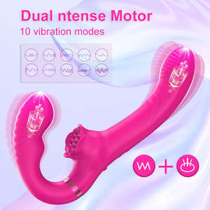 Träger loser <span class=keywords><strong>Strapon</strong></span> <span class=keywords><strong>Dildo</strong></span> Vibrator 3 in 1 Sexspielzeug für Erwachsene Double Penetration <span class=keywords><strong>Anal</strong></span> Plug <span class=keywords><strong>Anal</strong></span> Perlen Vibratoren für Frauen Lesben - Product Image 2