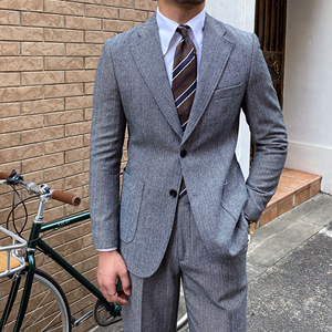 Costume en <span class=keywords><strong>laine</strong></span> à chevrons italien vintage trois pièces pour homme, <span class=keywords><strong>veste</strong></span> à col en V à simple boutonnage avec pantalon, taille adulte pour l'automne et l'hiver - Product Image 5