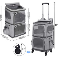 Mochila de transporte de mascotas de doble compartimento con ruedas para gatos y perros pequeños, perfecta para viajar, dar un paseo, ir al veterinario