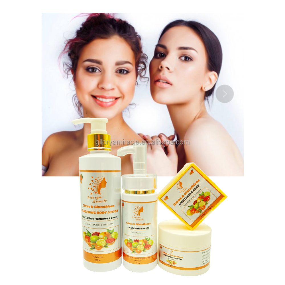 Private Label OEM Citrus Lightening Body Care Kits Glutathion Fruit Extract Remove Black Spots Whitening Organic Skin Care Set