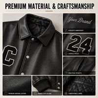 Jaket Varsity Kulit Asli Kustom Pabrik OEM ODM Label Pribadi Jaket Kulit Sapi Produsen Bordir Logo Kustom