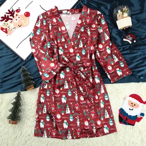 Toptan saten noel pijama-Noel saten ipek gecelik bornoz pijama pijama kadınlar için