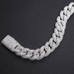 Cadena Cubana de Plata de Ley 925 Chapada en Oro Personalizada de 15 mm de Ancho con Diamantes de Laboratorio para Fiesta y Regalo, Collar de Moissanita con Incrustaciones - Product Image 6