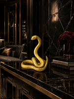 Sculpture de serpent en or, en résine, finition artisanale, figurine de serpent enroulé, statue d'animal en or métallique, décoration de luxe pour la maison
