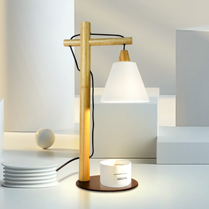 Chauffe-cire aromatique en céramique blanche avec poignée en bois de <span class=keywords><strong>santal</strong></span> C&S, diffuseur de parfum, veilleuse, lampe d'ambiance, lampe de table - Product Image 2