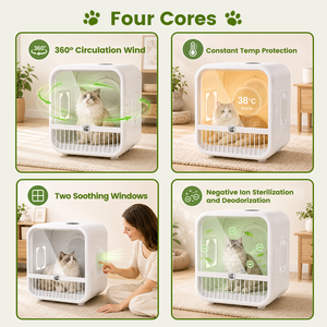 Séchoir pour animaux de compagnie 70L, boîte de séchage pour chats, circulation à 360°, soin aux ions négatifs, protection contre la surchauffe pour chats et chiots - Product Image 6