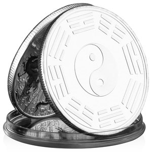 Traditionele Chinese Basalt Zhu Vink Groene Draak Witte Tijger Goud Verzilverde Munten Collectie Creatieve Munt Tai Chi Geschenk - Product Image 5